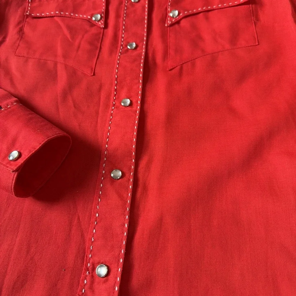Vintage Pearl Snap Shirt Rockmount Ranch Wear Measure unisex small RED - Picture 3 of 16